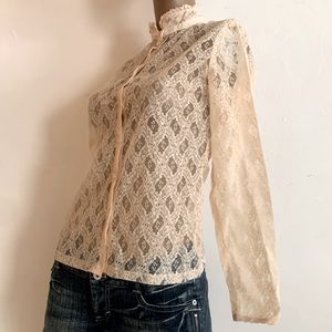 VTG NWOT Gold Label Jessica’s Gunnies San Fran Polyester Lace Button Down Shirt
